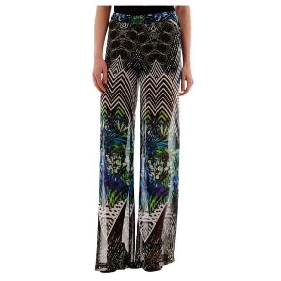 Bisou Bisou Tropical Floral Wide Leg Palazzo Loungewear Bohemian Pants Medium - Picture 1 of 13